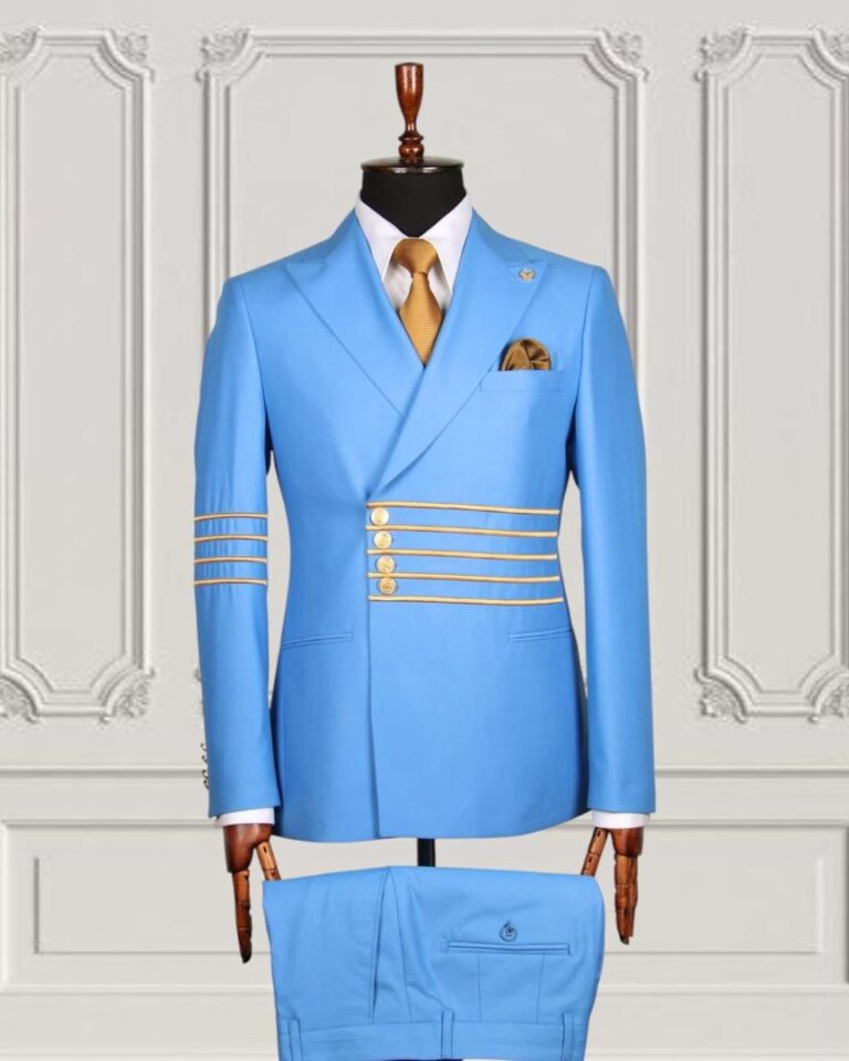 Fancy sky blue double-breasted designer suit