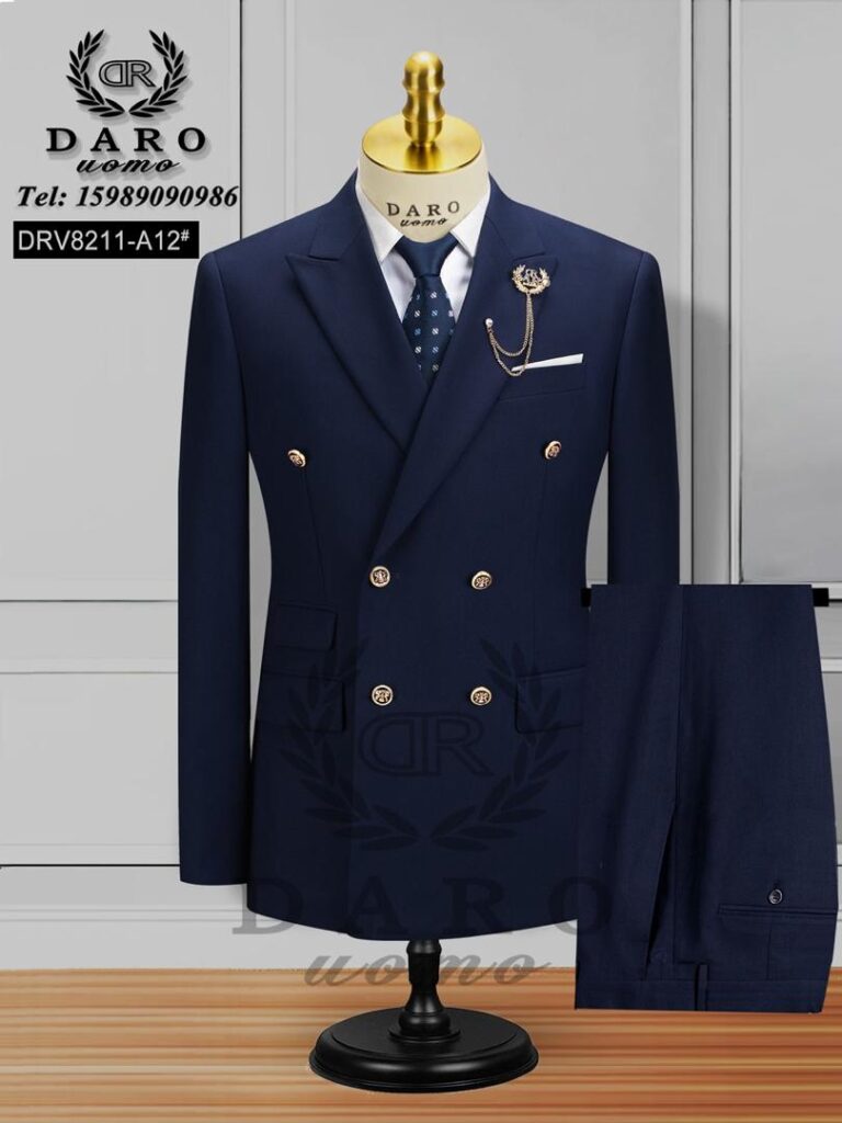 Fancy navy blue double-breasted designer suit.