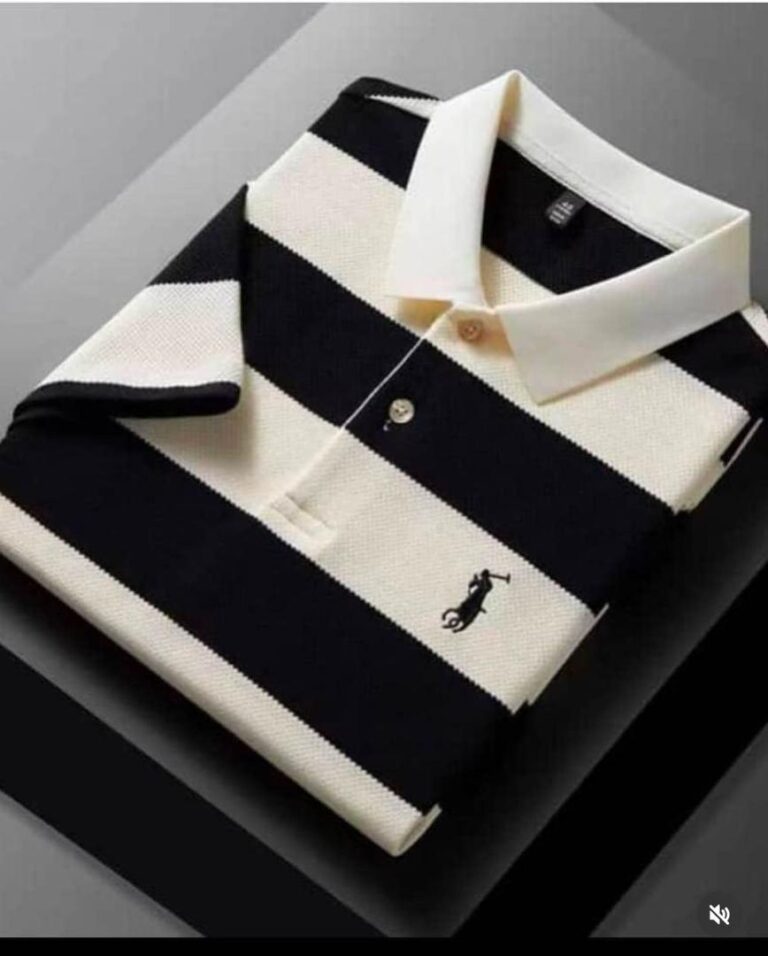 Stylish polo shirt with horizontal stripes.