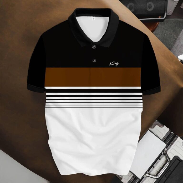 Stylish polo shirt with colorful designs.